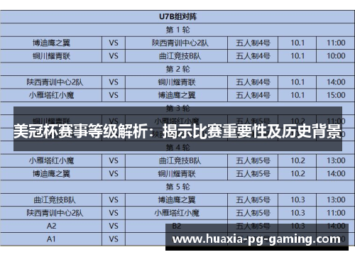美冠杯赛事等级解析：揭示比赛重要性及历史背景